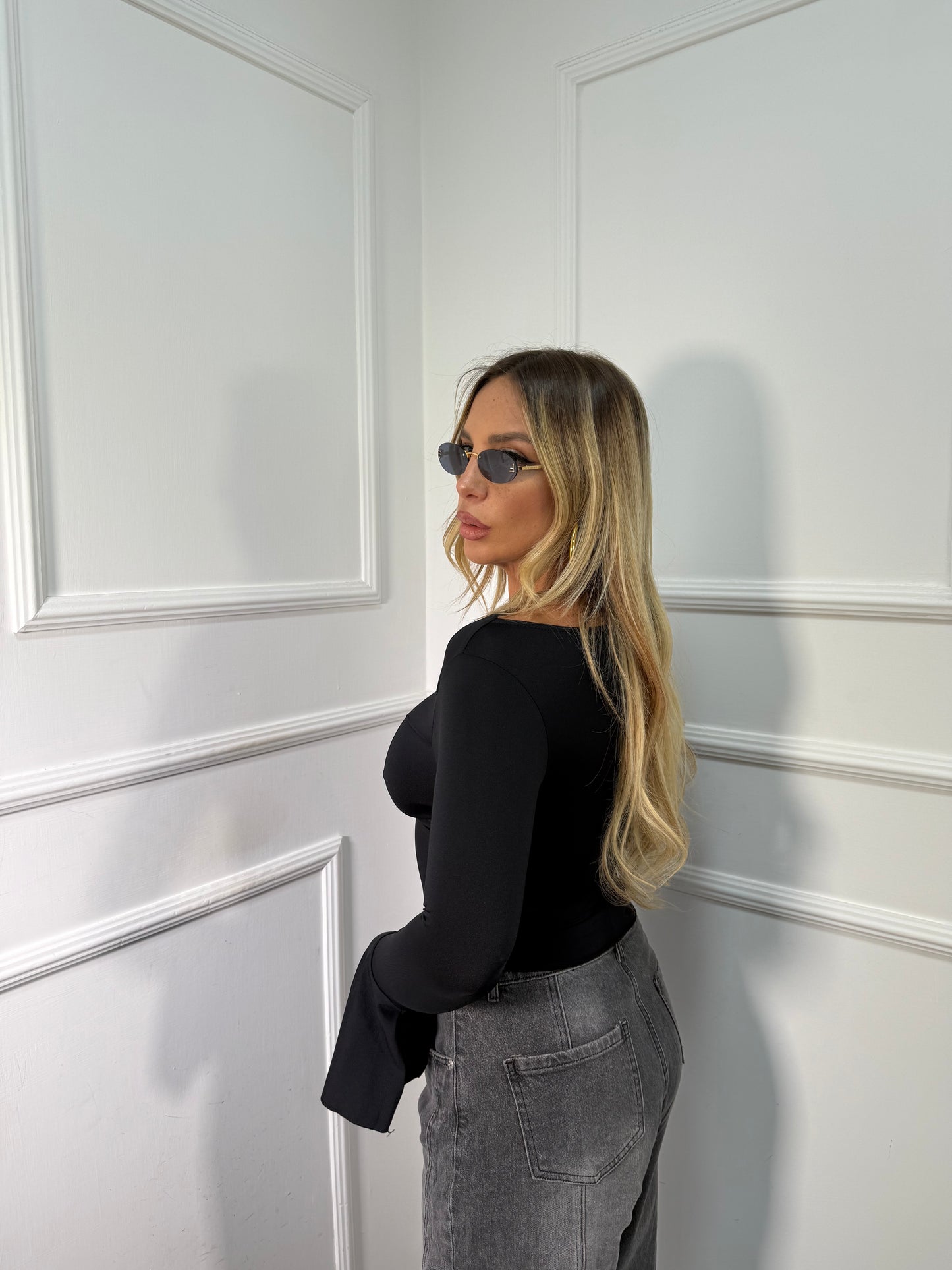 Shirt in lycra asimmetrica Vicky nera 143181