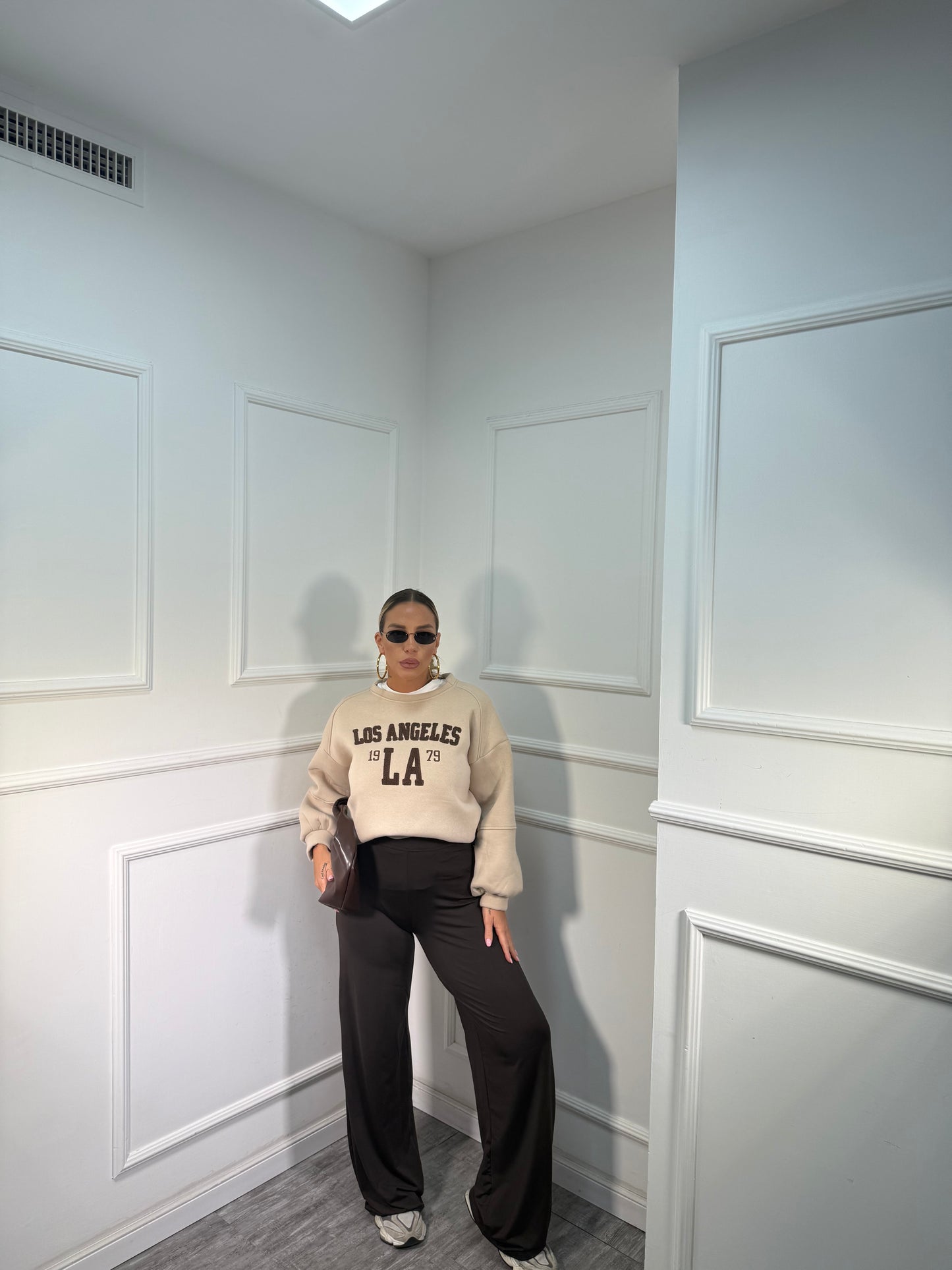 Pantaloni palazzo in lycra Joia cioccolato 0028