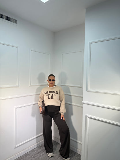 Pantaloni palazzo in lycra Joia cioccolato 0028