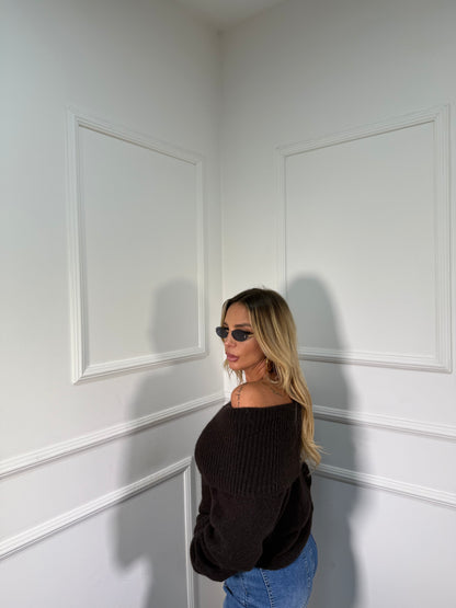 Maxi pull scollo a barca Candy cioccolato 33895