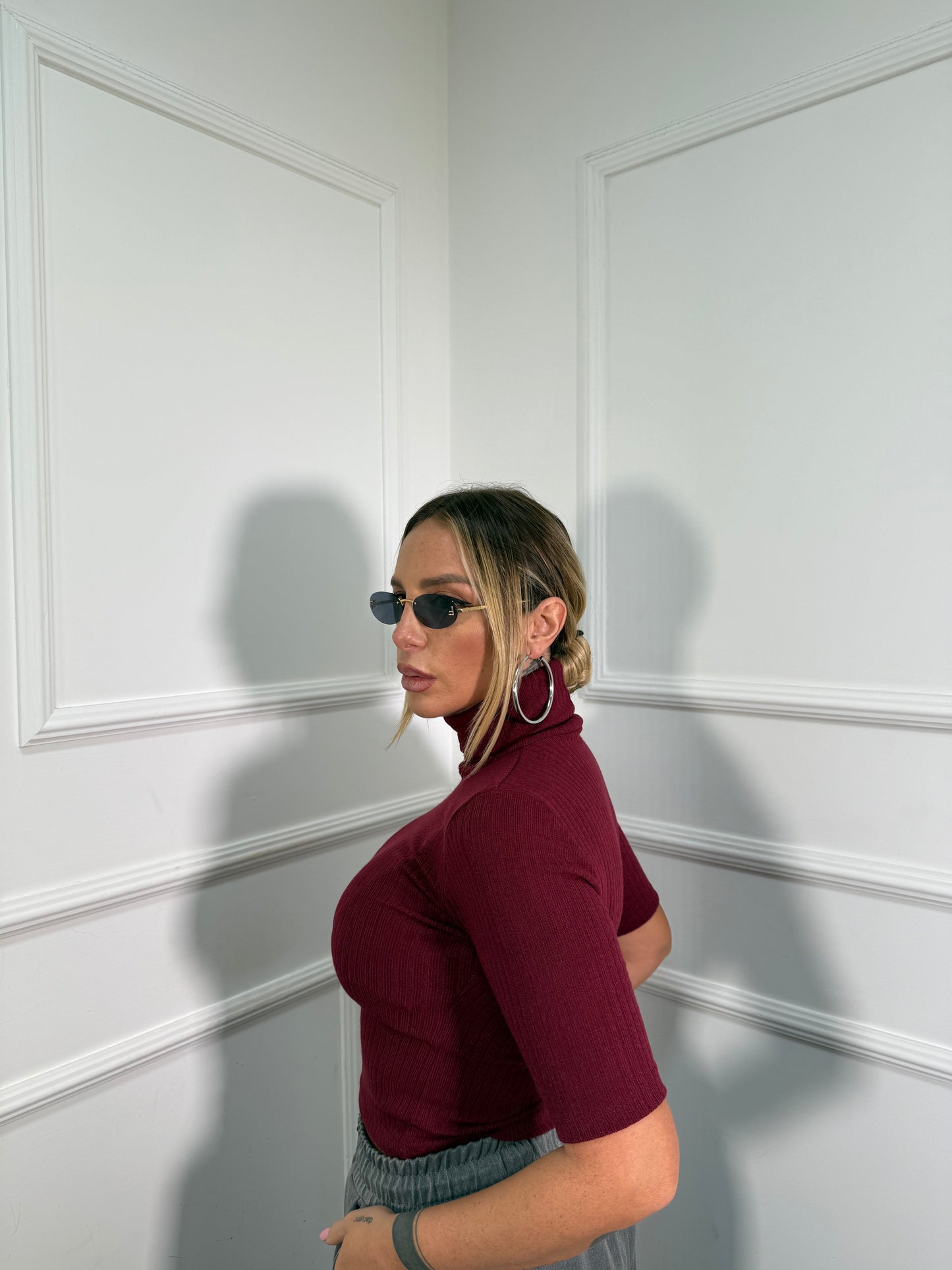 Maglioncino costine collo alto Work bordeaux 5257