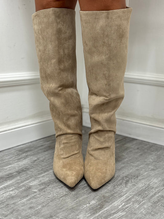 Stivale alto in camoscio Dallas beige K7