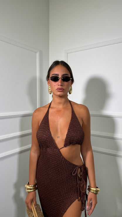 Abito midi in filo lurex Eden marrone ab-8136-lx