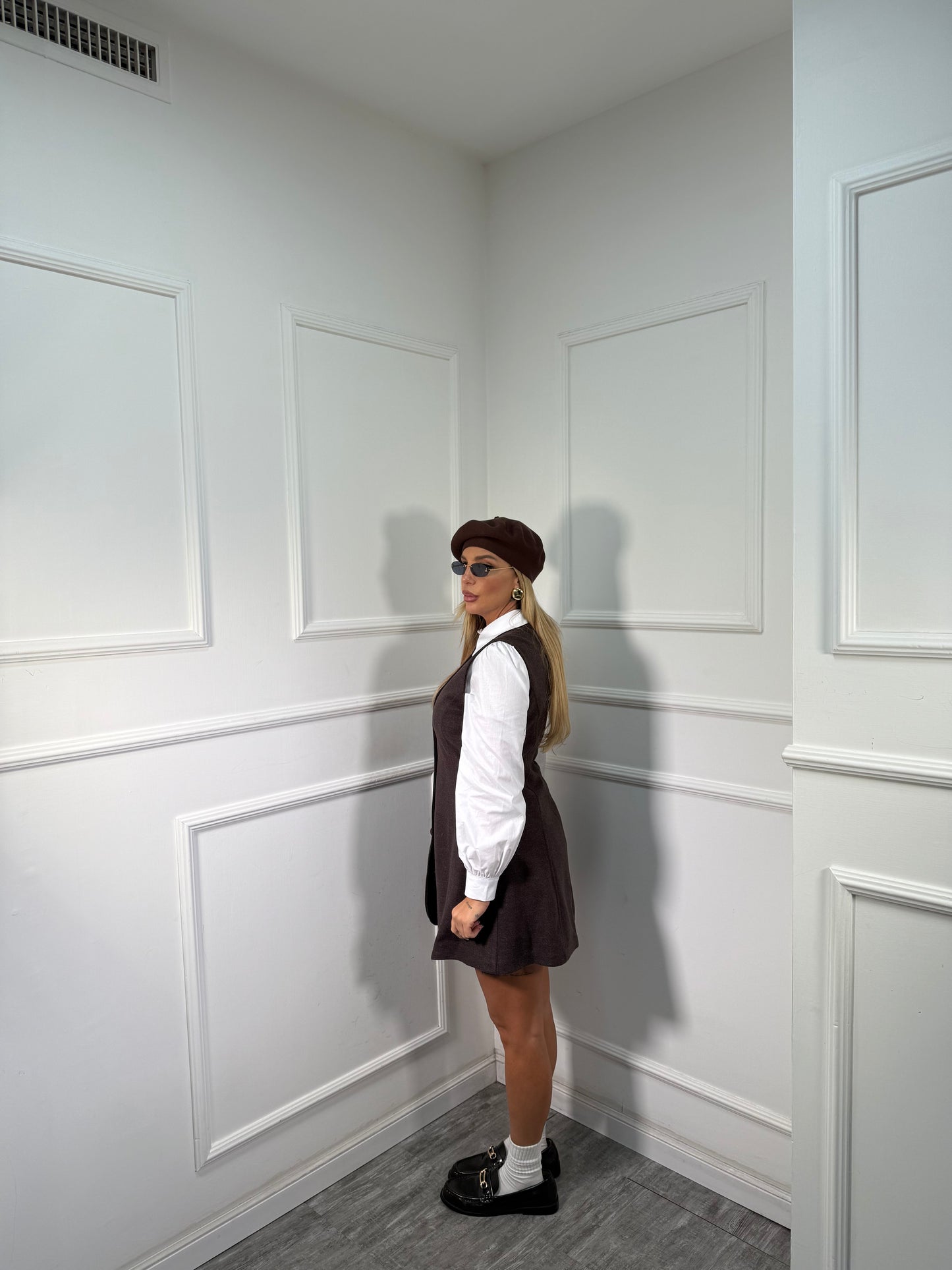 Abito in lana cotta con camicia Bon Ton cacao 6785