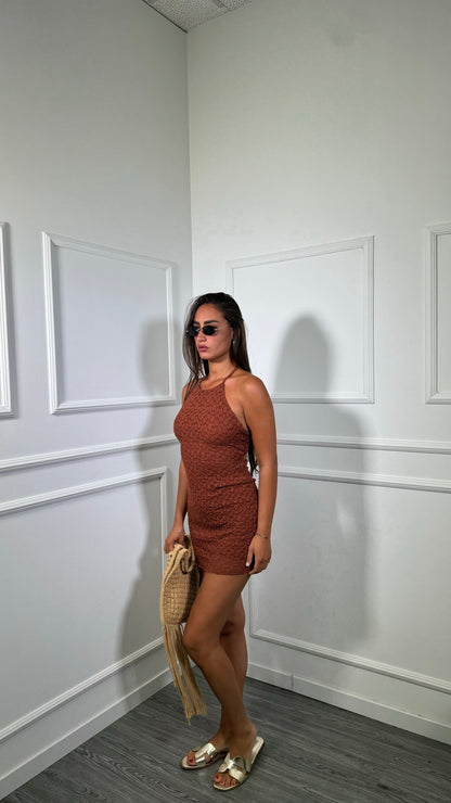 Abito corto in pizzo Bodrum coccio 13870
