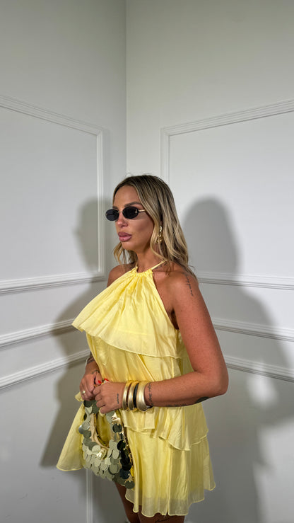 Abito corto con voilant in chiffon Holiday giallo 66935