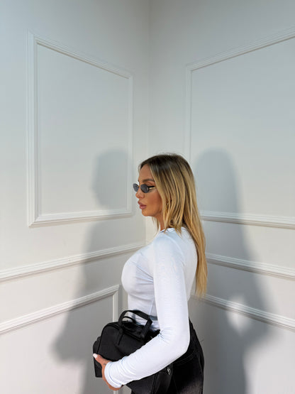 Shirt in cotone scollo asimmetrico polvere mfs15046