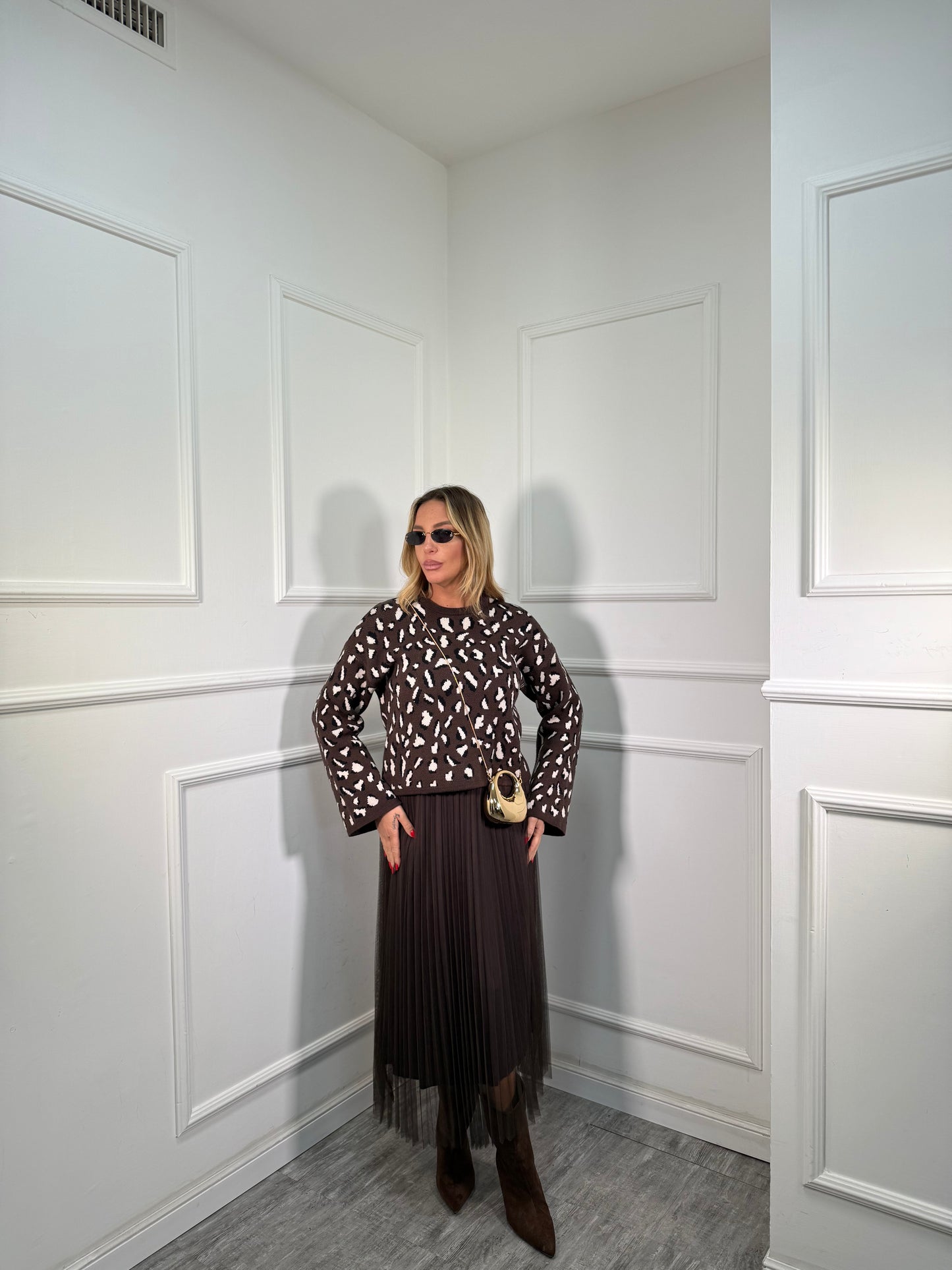 Coordinato 2pezzi in tulle maculato Giselle cioccolato 23200