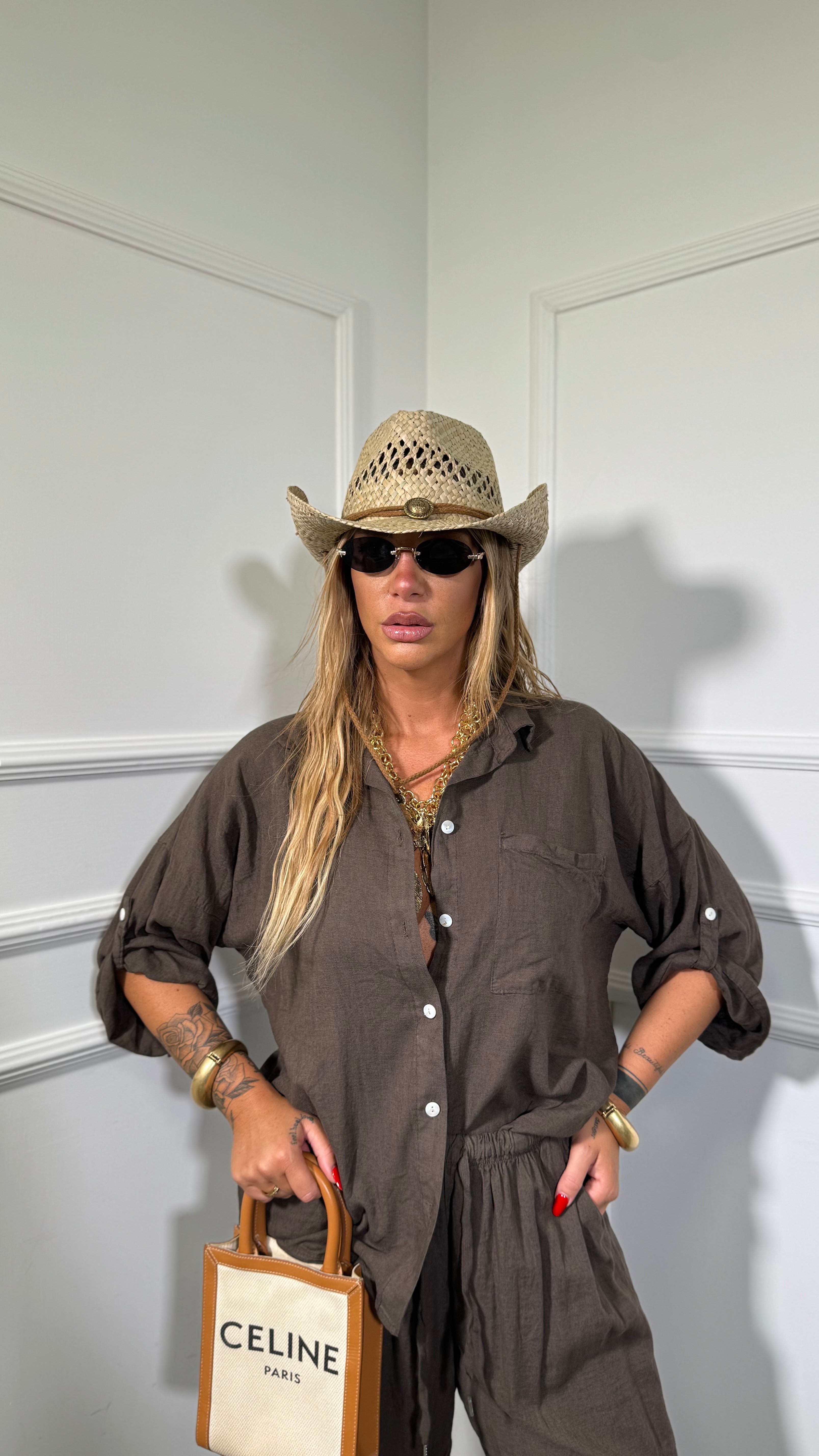 Coordinato in lino (SLIM XS a L) Shaty cioccolato 25192