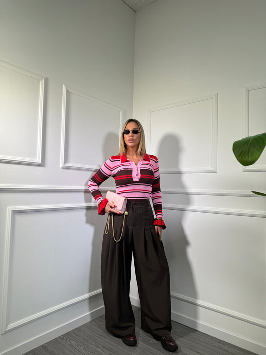 Pantaloni palazzo balloon con pinces Zayra marrone 66726