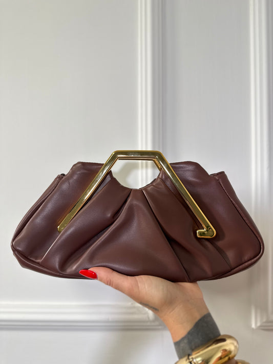Clatch in ecopelle con manico rigido Suzanne cacao