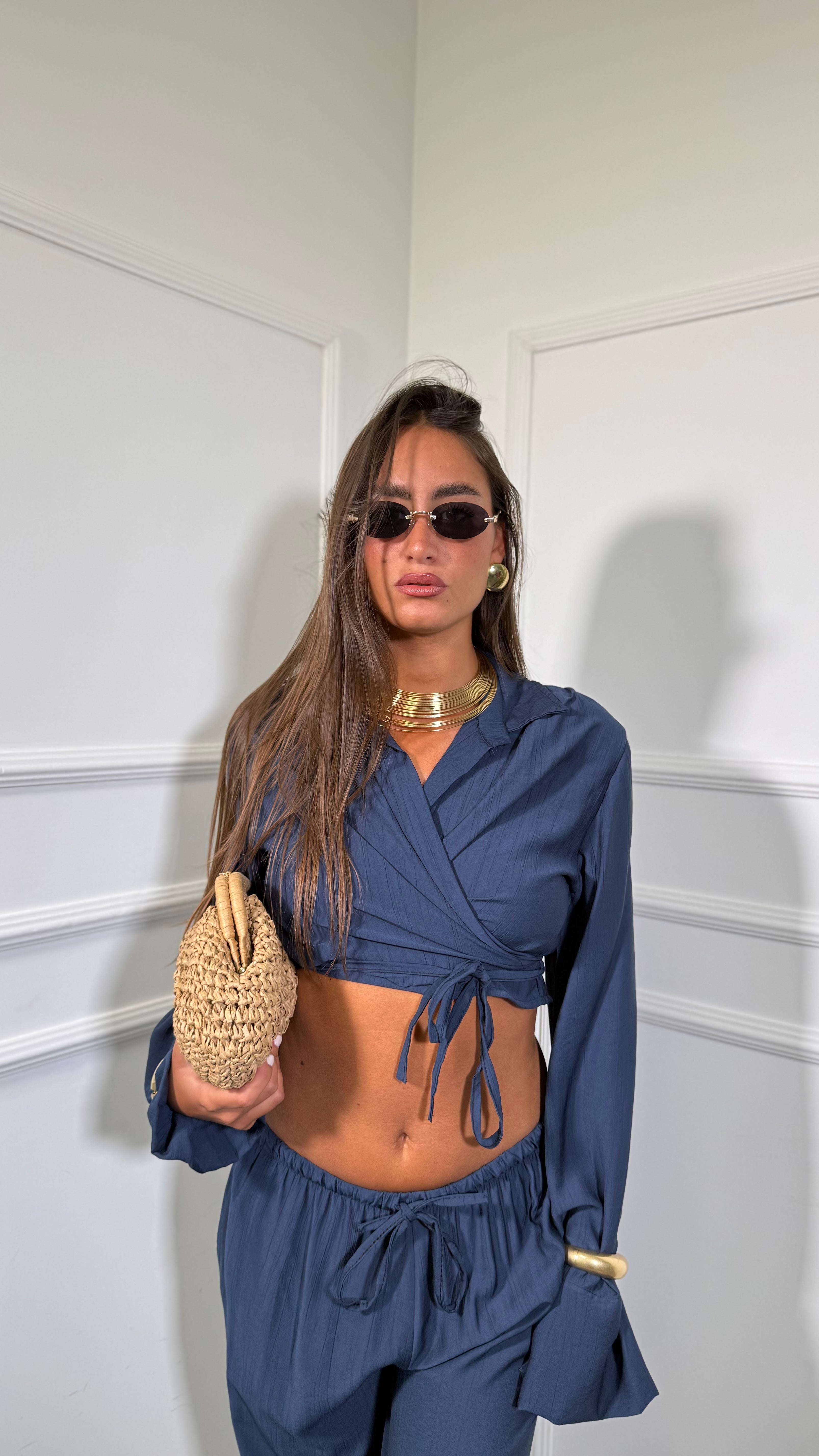 Coordinato con spalline Cancun blu 8212