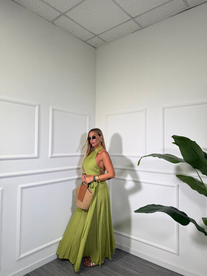Coordinato misto lino Elafonissi verde avocado 96803