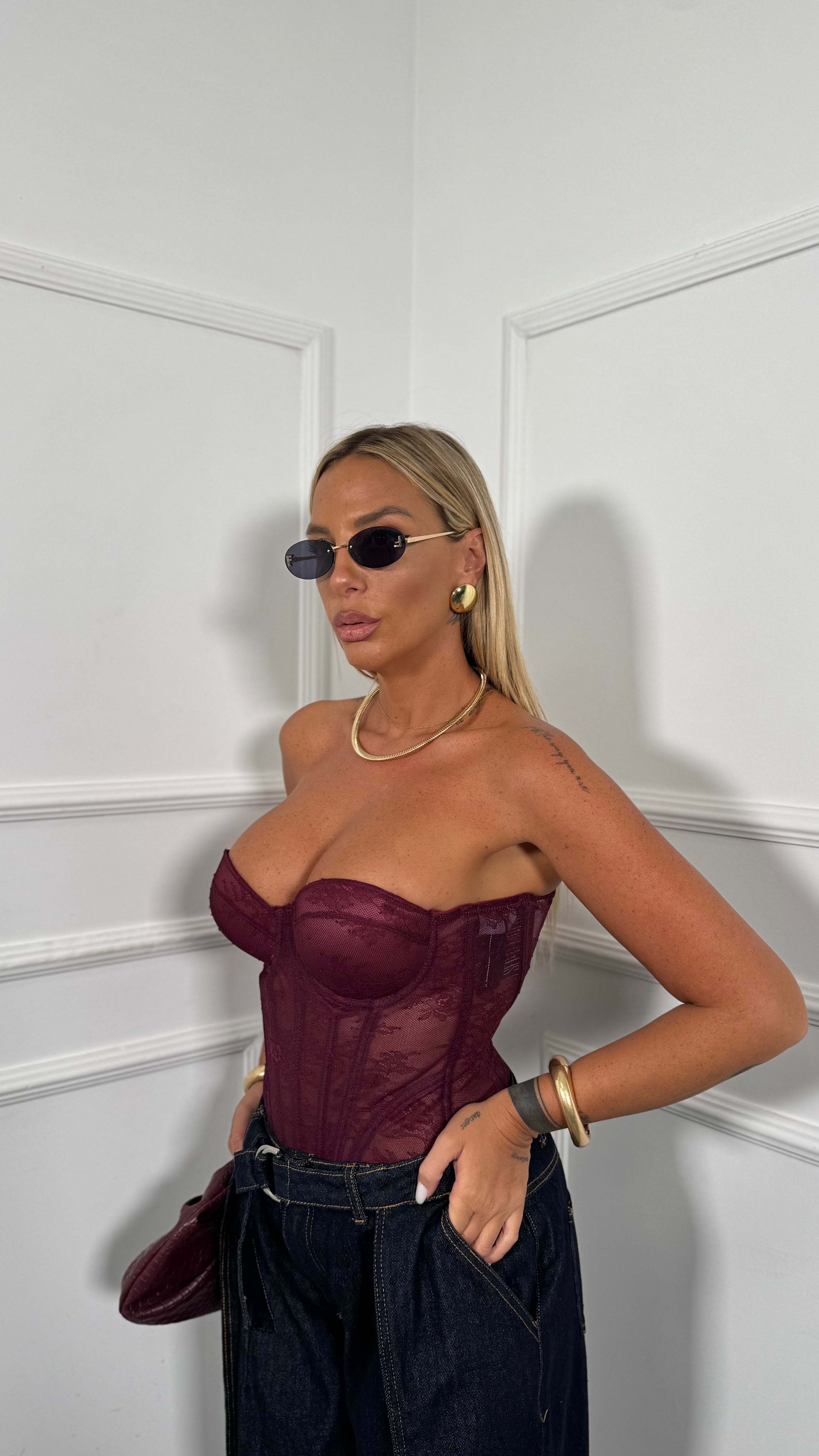 Bustino in pizzo steccato Lavinia bordeaux 6919