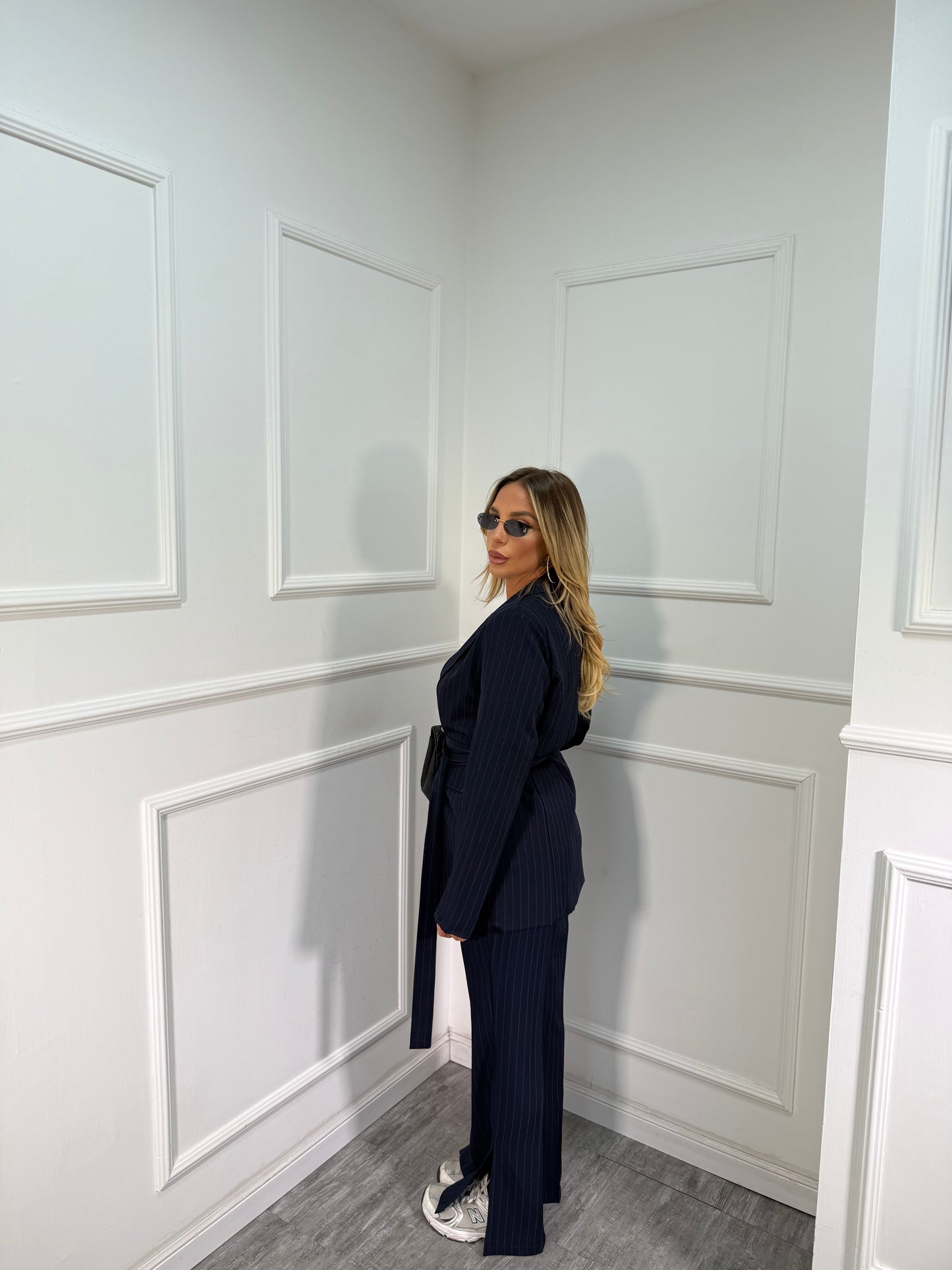 Tailleur gessato Camy blu navy a0461