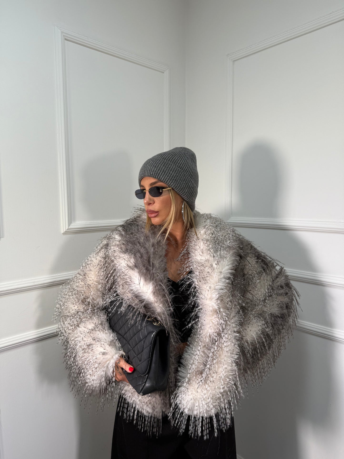 Ecofur effetto piumato Neve bianca/grigia mfy2523