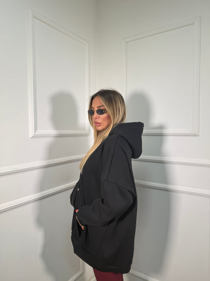 Felpa oversize con cappuccio in pile Freedom nera