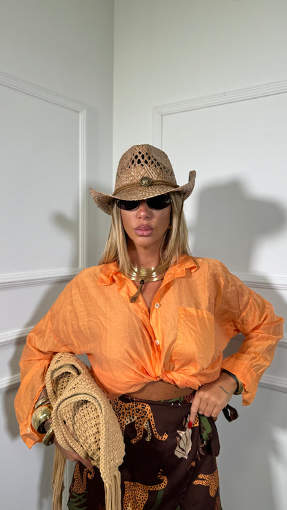 Camicia semi velata con taschino Flayr arancio 25135