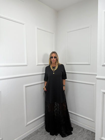 Maxi abito in pizzo Dakota nero ld3443 by lumina