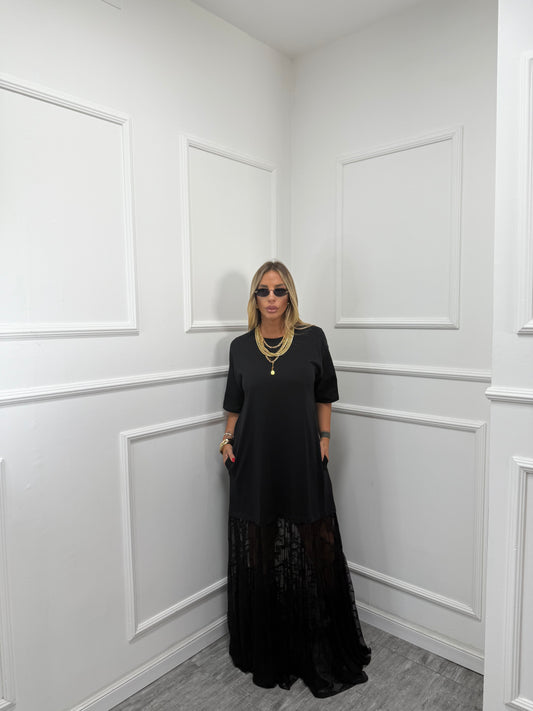 Maxi abito in pizzo Dakota nero ld3443 by lumina