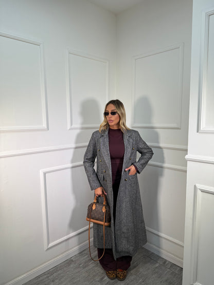 Cappotto spigato doppiopetto con spalline grigio 2898