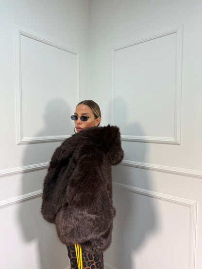 Ecofur oversize con cappuccio cioccolato 2102