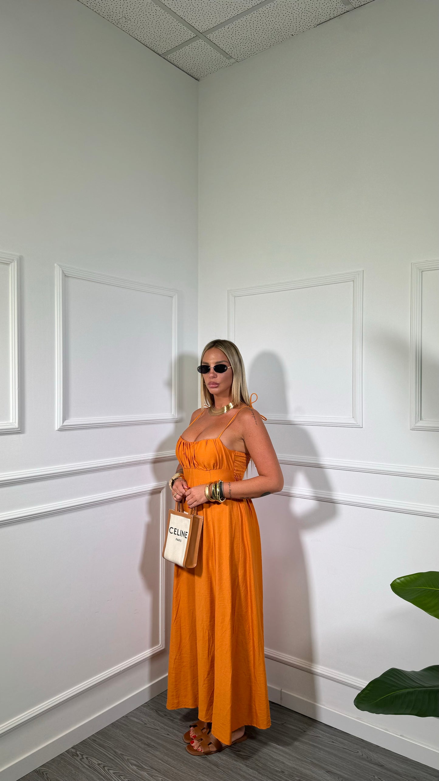 Abito midi misto lino Elys arancio 6960