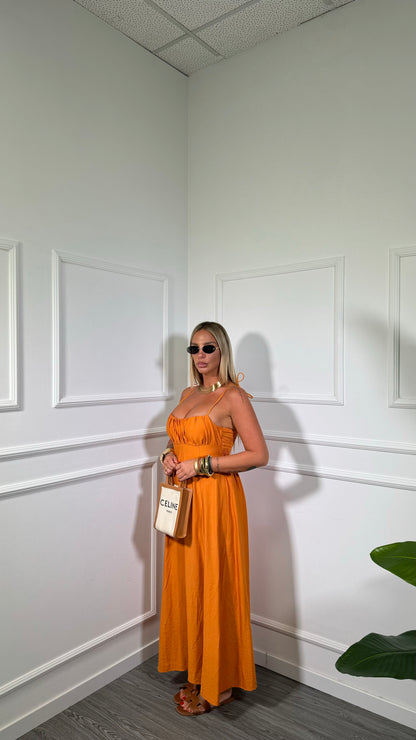 Abito midi misto lino Elys arancio 6960