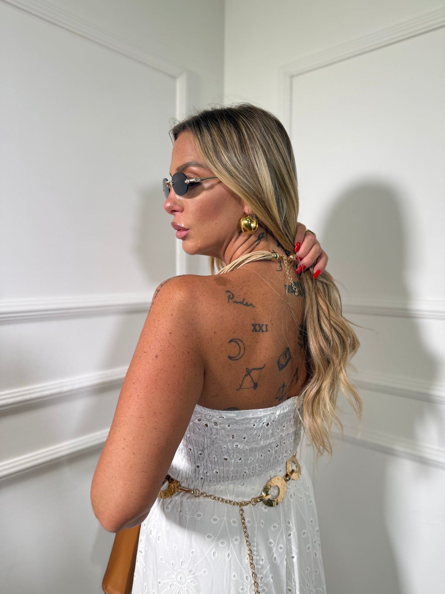 Coordinato con top a fascia in pizzo san gallo Sorrento bianco 52921