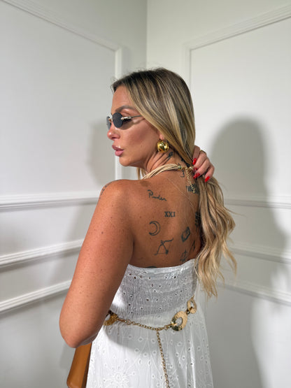 Coordinato con top a fascia in pizzo san gallo Sorrento bianco 52921