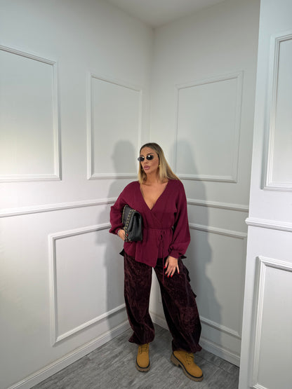 Jeans balloon denim e velluto Tonka bordeaux 6640