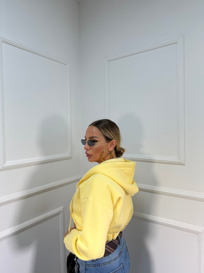 Felpa crop in pile con cappuccio Essential gialla 43763