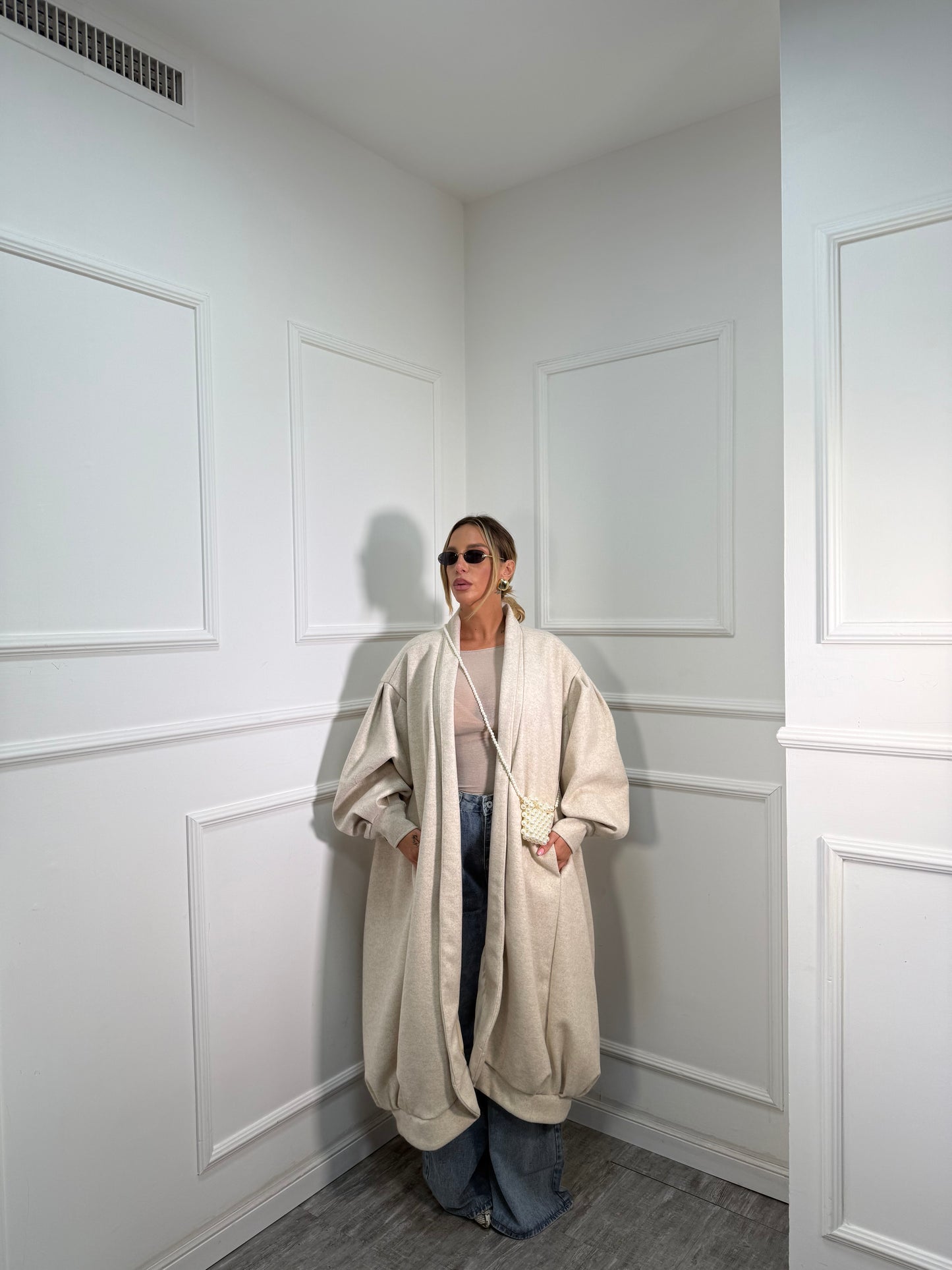 Cappotto balloon in panno Times Square panna 6779