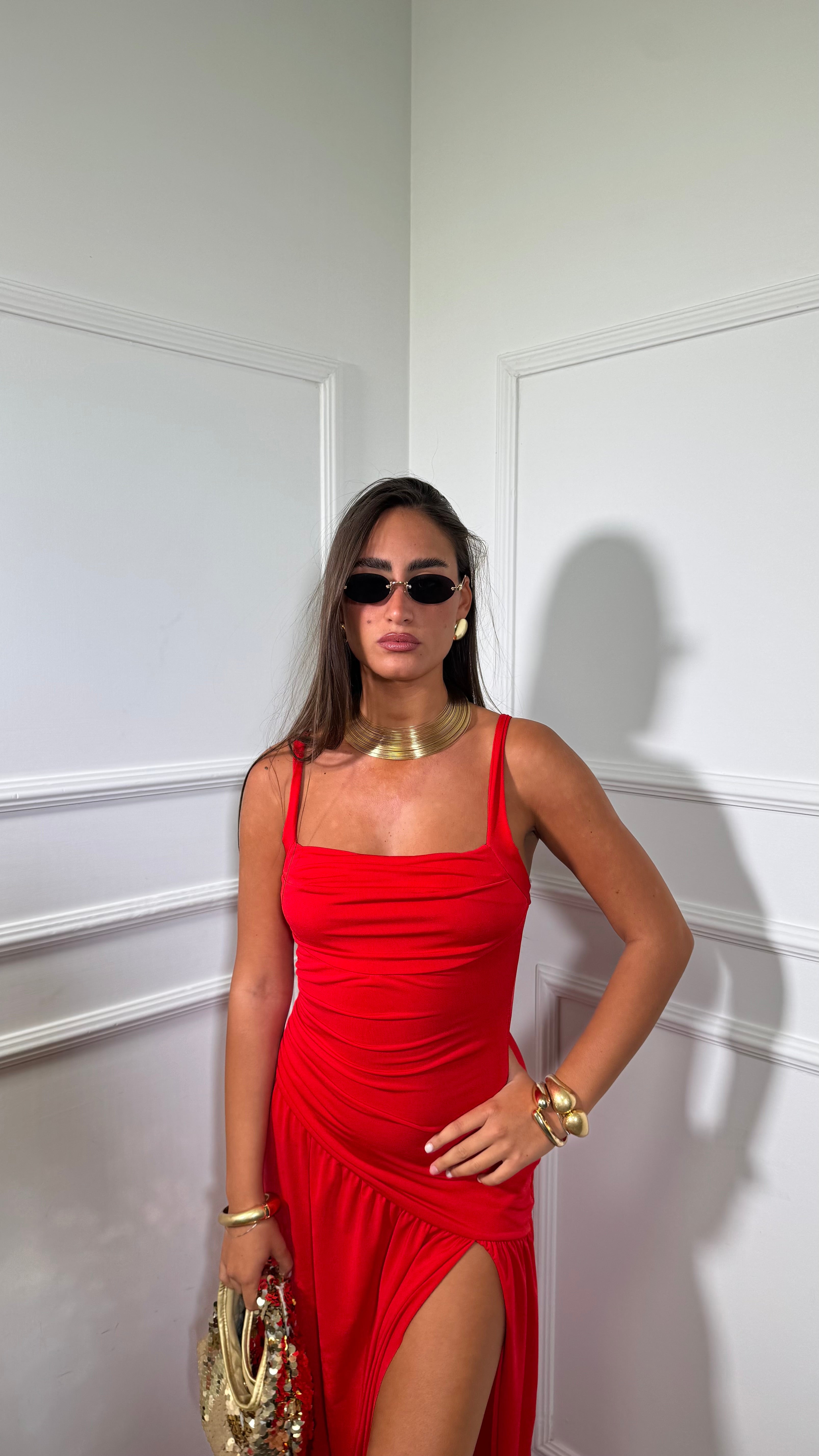 Abito lungo in jersey con spacco Ritual rosso 8113