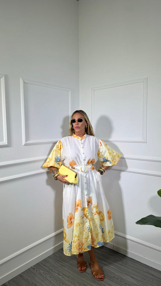Abito midi misto lino (curvy) floreale giallo 5102