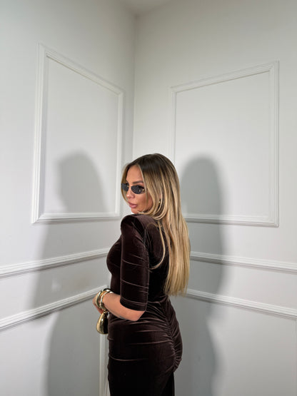 Abito midi in velluto collo alto Jasmin cacao 27393