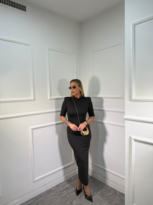 Abito midi in lycra con spalline nero 27333