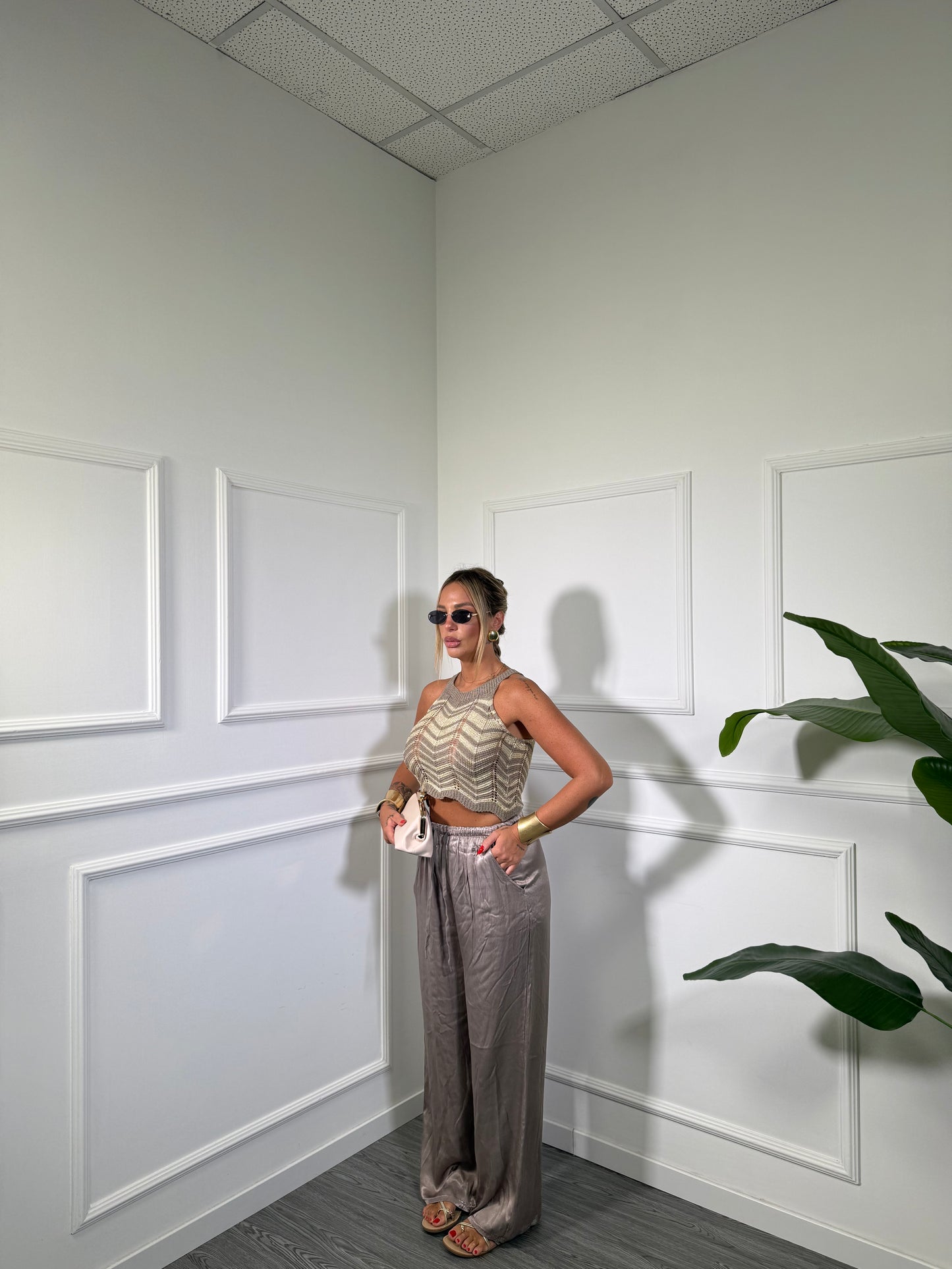 Pantaloni palazzo in satin Must Have taupe 24205