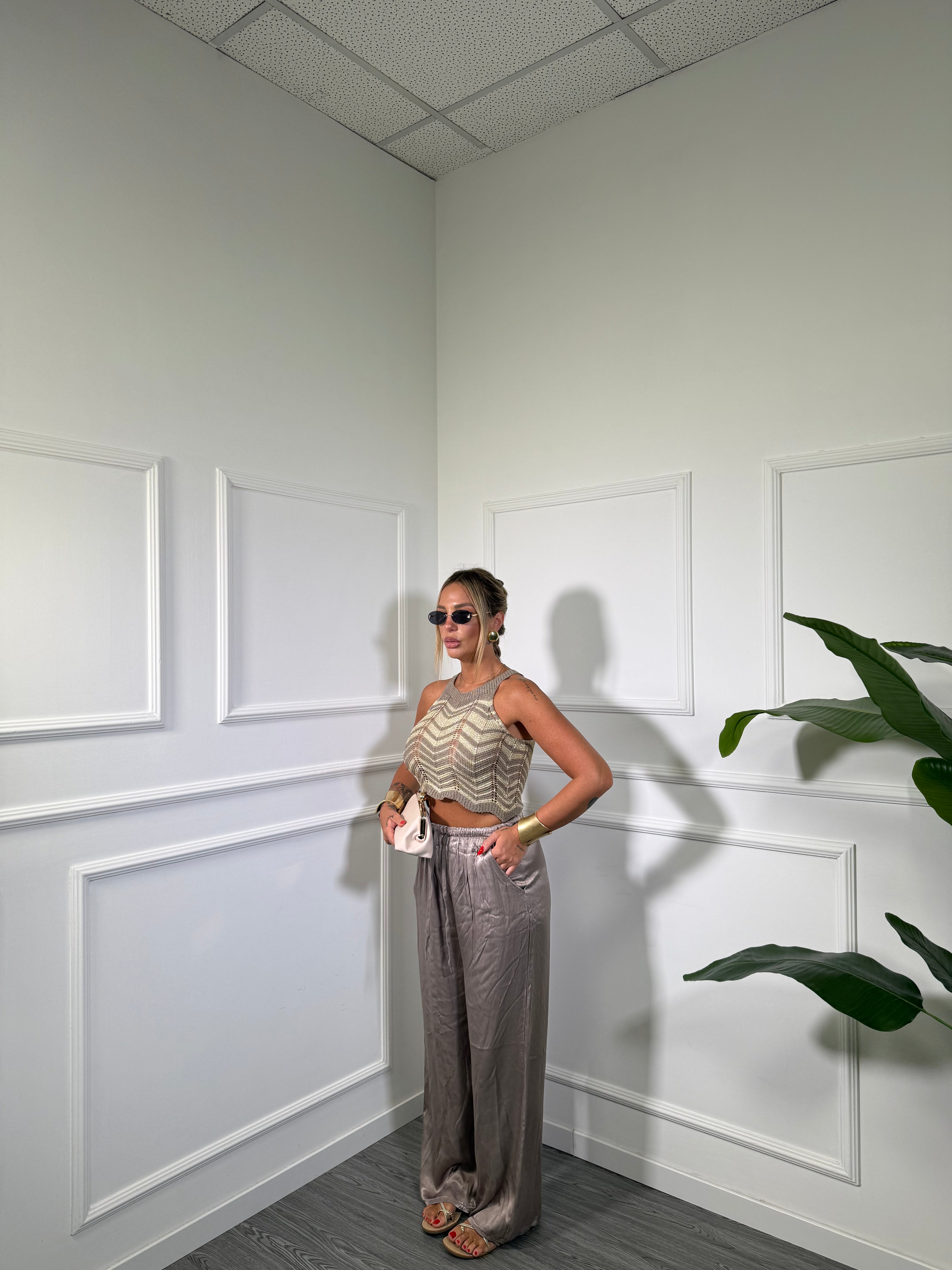Pantaloni palazzo in satin Must Have taupe 24205