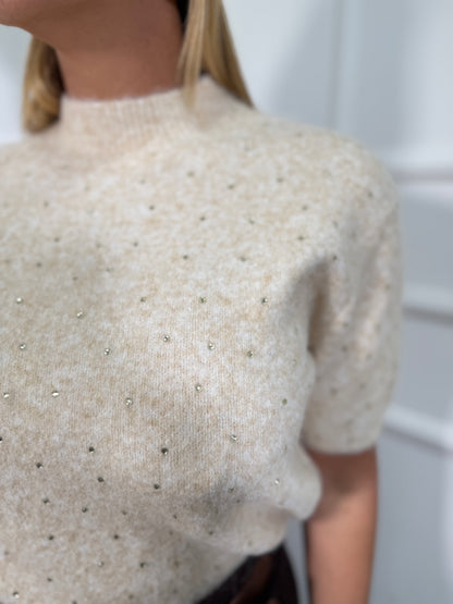 Maglioncino lana cotta con micro strass Doroty panna 10077