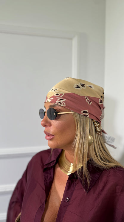 Pareo + bandana in satin Palau rosa antico/champagne