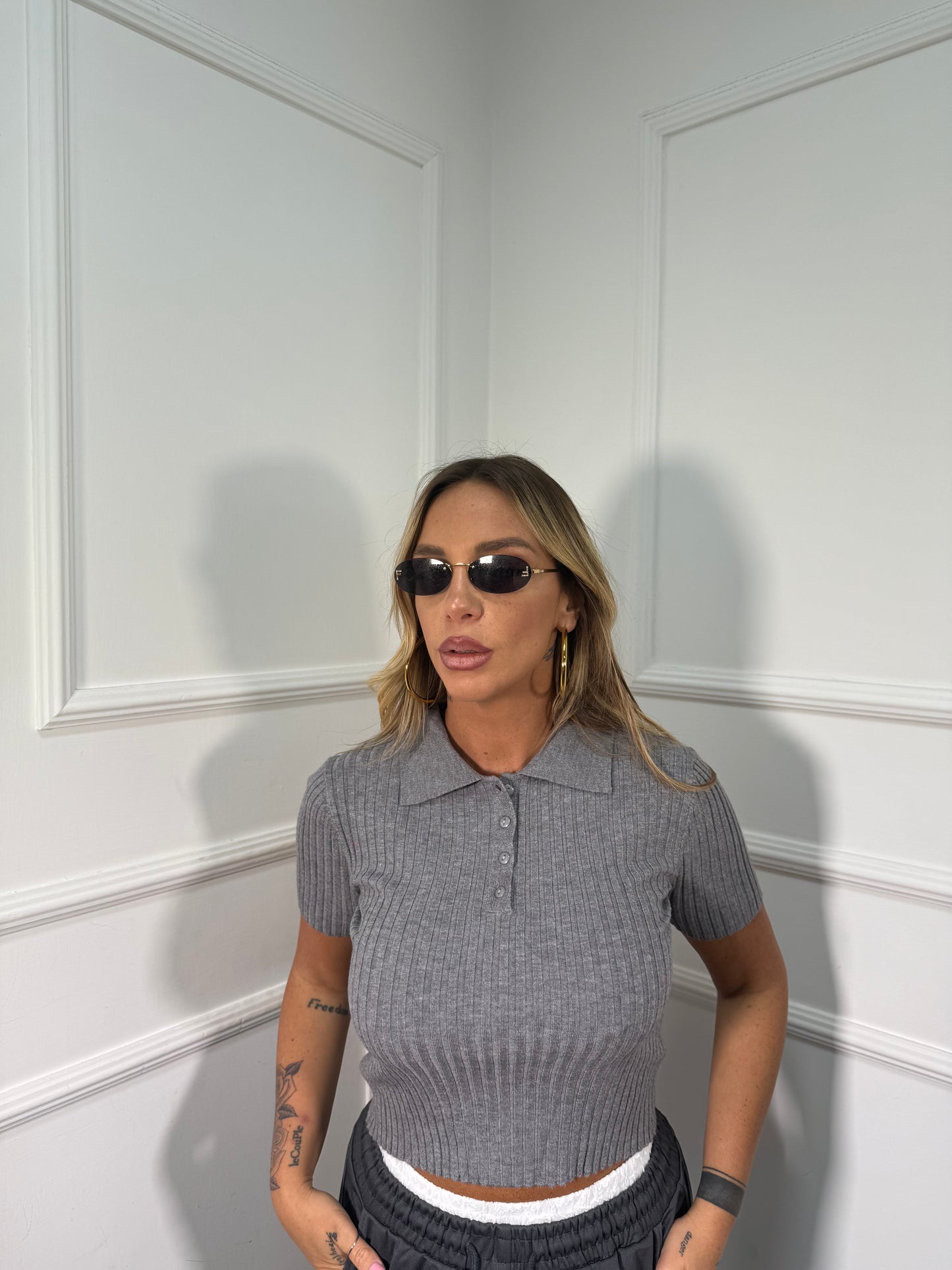 Polo a costine lana rasata grigia em8202