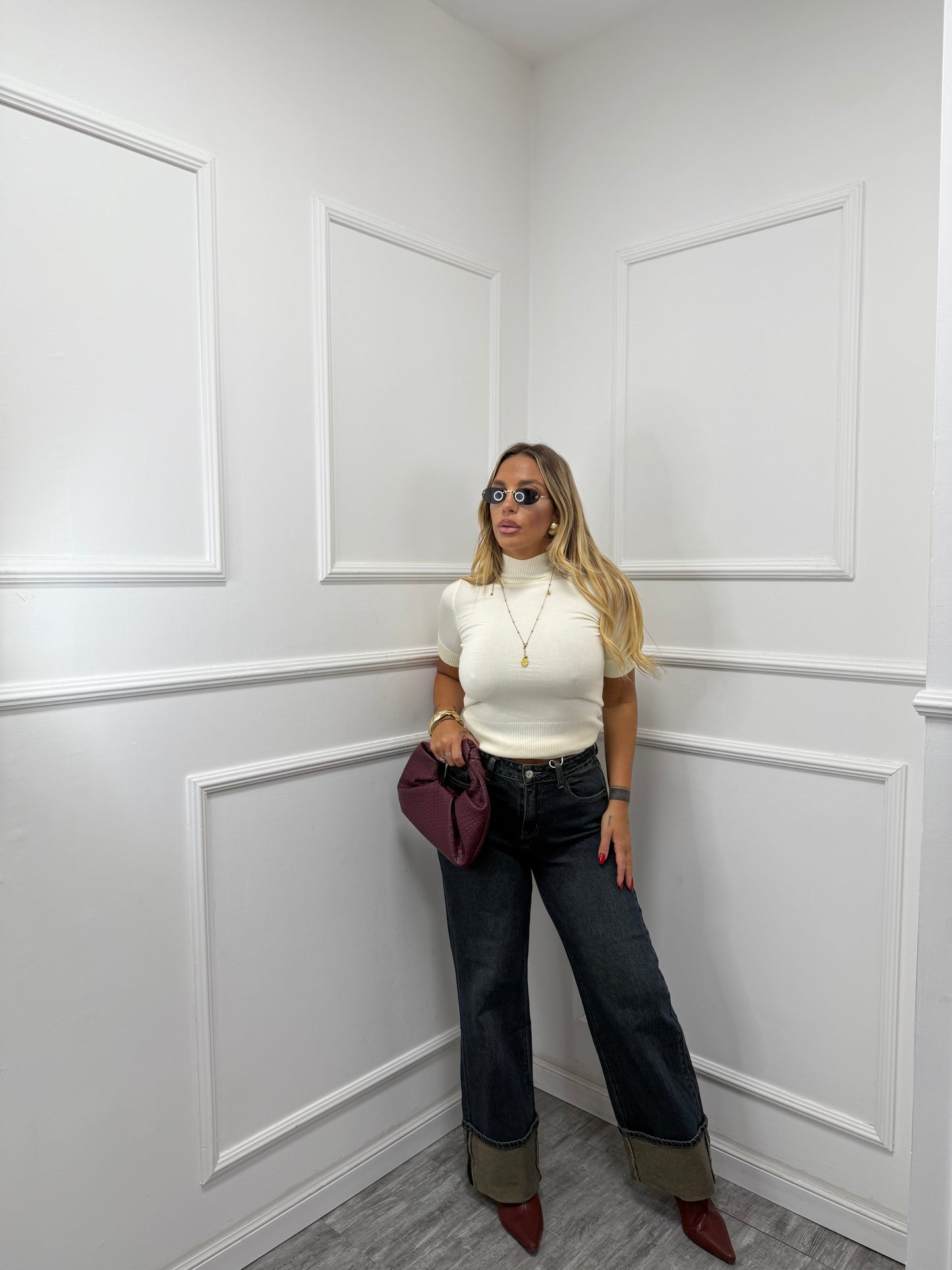 Jeans palazzo sabbiato con piegone Rotterdam kw8720