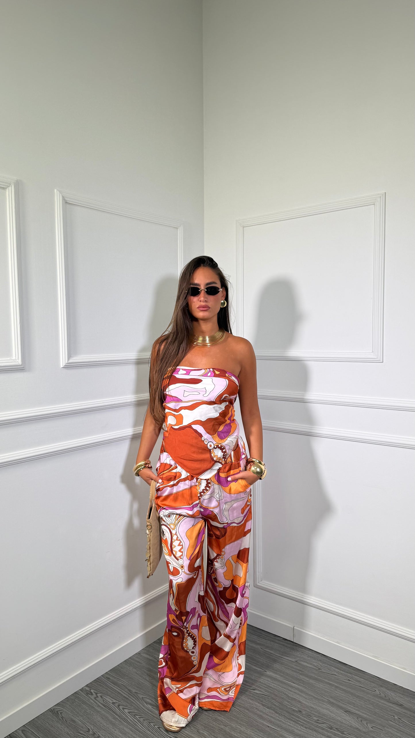 Coordinato in satin Pucci arancio 5878