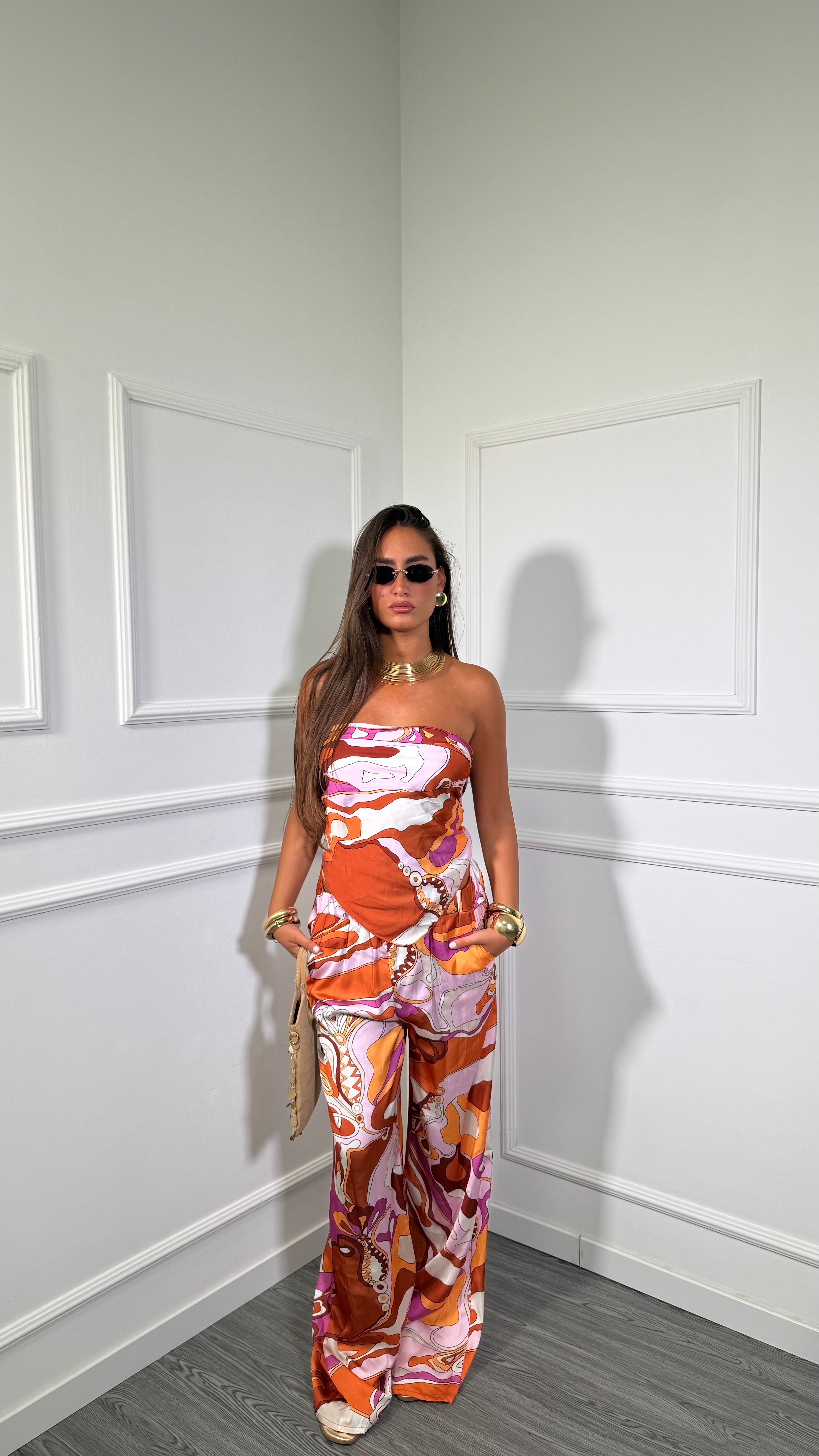 Coordinato in satin Pucci arancio 5878