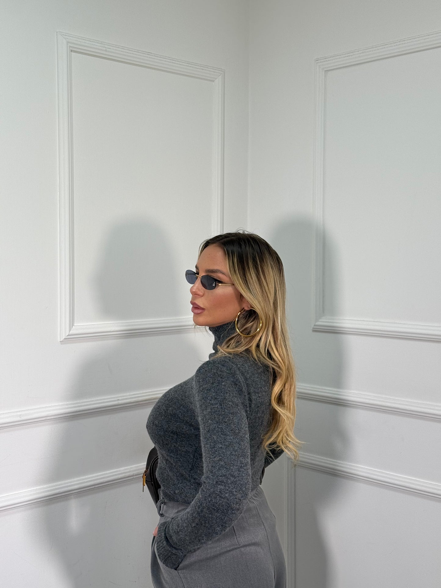 Maglioncino collo alto in lana cotta Everyday grigio fumo g091