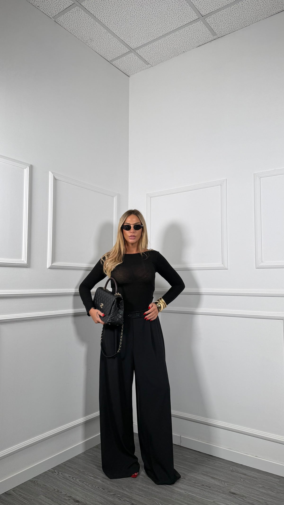 Pantaloni palazzo doppio bottone Curvy Winter nero 250805