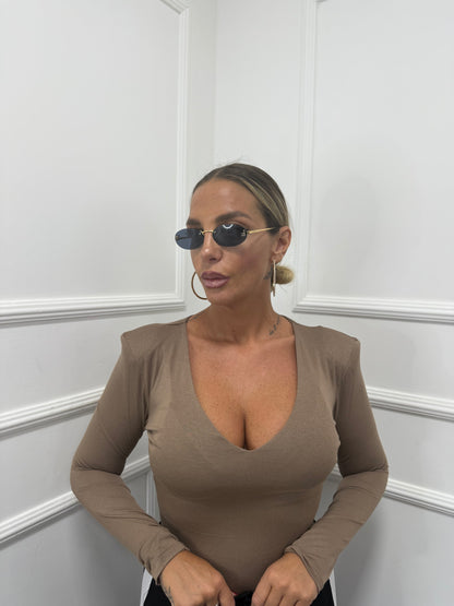 Body con spalline scollo a V taupe