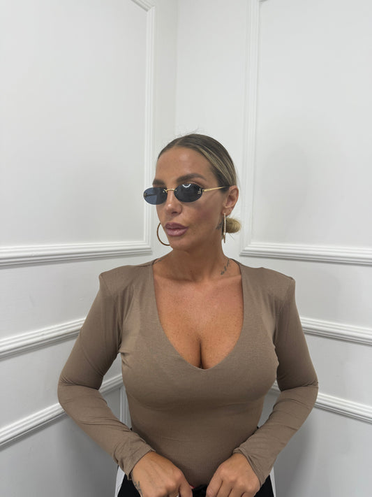 Body con spalline scollo a V taupe