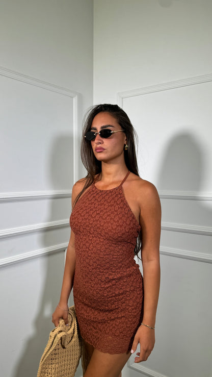 Abito corto in pizzo Bodrum coccio 13870